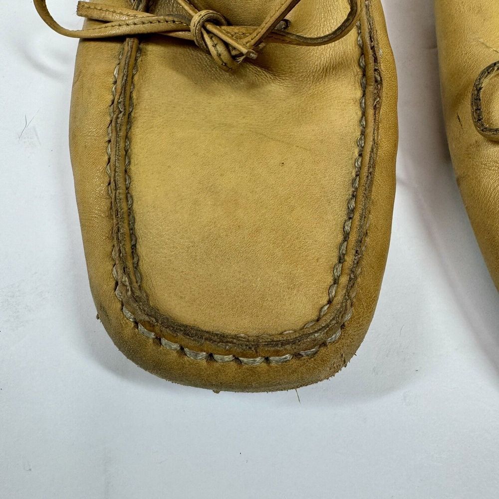 TOD's Tan 100% Leather Driving Flat Loafers with Rubber Pebble Soles Sz 35.5 - Picture 13 of 15